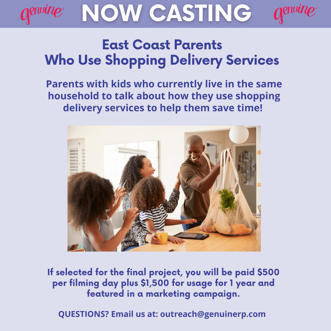 CASTING: East Coast Parents Who Use Shopping Delivery Services
